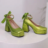Women's Square Toe Block Heel Platforms - Blue - Platform Heels - US14-EU45-27.5CM - PU Leather - image 9