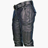 Men's PU Leather Motorcycle Cargo Pants - Black - Men's Pants - 5XL - PU Leather - image 3