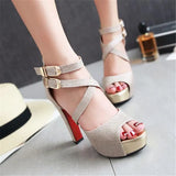 Women's Gold Glitter Platform Sandals - Gold - 11.5cm / Sandals - 43 B - PU Leather - image 24