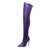 Women's Snake Print Cloth Long Boots - Apricot - Snake Print - 45 B - Plush Stretch Material - image 13