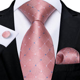Men's 3 Pcs Silk Pink Wedding Tie Set - Pink - MJ-7605 - Medium - Silk - image 14