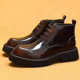 Men's Leather Chunky Heel Dress Boots - Wine Red - Formal Boots - 46 B - Genuine Leather - image 13