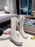 Women's Knee High Platform Canvas Boots - Black - High Top Canvas Sneakers - 40 B - Canvas - image 35