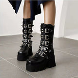 Women's Chunky Mid-Calf Buckle Boot - Black - Buckle Boots - 43 B - PU Leather - image 3