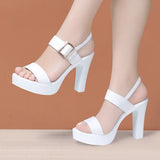 Women's High Chunky Platform Sandals - Black - Platform Sandal - 43 B - PU Leather - image 18