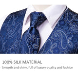 Men's Formal 4 Pcs Silk Slim Waistcoat Sets - Dark Blue - MS-0020 - 4 PCS - Vest Set - XXXL - Silk - image 5