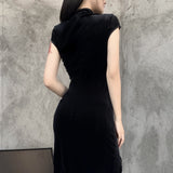 Women's Long Gothic Velvet Spilt Dress - Black - Dress - XXXL - Velvet - image 5