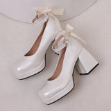 Women's Square Toe Block Heel Platforms - Blue - Platform Heels - US14-EU45-27.5CM - PU Leather - image 33