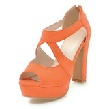 Women's Block Heel High Platform Sandal - Orange - Platform Sandals - 43 B - PU Leather - image 26
