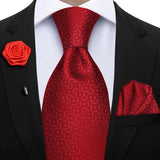 Men's 3 Pcs Tie Hanky Corsage Sets - Red - 11 - One Size - Polyester - image 45