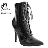 Women's Patent Pointed Toe Ankle Boots - Black - Strap / Ankle Boot - 35 B - PU Patent Leather - image 17