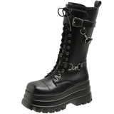 Women's Gothic Punk Retro Biker Boots - Black - 1 / Combat Boots - 10 B - PU Leather - image 35