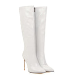 Women's Sexy High Zipper Stiletto Boots - White - 10CM Heel Boots - 48 B - PU Leather - image 14