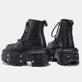 Women's Leather Dark Punk Lace Up Boot - Black - Biker Boots - 46 B - Split Leather - image 5
