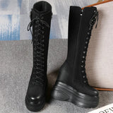 Women's Leather Platform Lace Up Wedges - Black  - Suede - Wedge Boots - 3 B - Genuine Leather - image 12