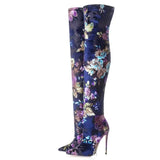 Women's Floral Stretch Cloth Long Boots - Pink - Floral - 45 B - Plush Stretch Material - image 3