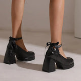 Women's Square Toe Block Heel Platforms - Blue - Platform Heels - US14-EU45-27.5CM - PU Leather - image 35
