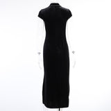 Women's Long Gothic Velvet Spilt Dress - Black - Dress - XXXL - Velvet - image 11
