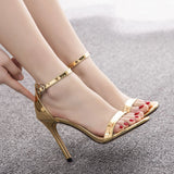 Women's High Strappy Party Prom Stilettos - Gold - Stiletto Sandal - 11 B - PU Leather - image 9