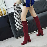 Women's Suede Lace Up Knee High Boots - Apricot - Lace Up Boots - 15 B - PU Suede Leather - image 15