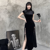 Women's Long Gothic Velvet Spilt Dress - Black - Dress - XXXL - Velvet - image 10