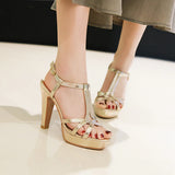 Women's Gold Silver Platform High Sandals - Gold - Stiletto Sandals - 9 B - PU Leather - image 5