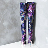 Women's Floral Stretch Cloth Long Boots - Pink - Floral - 45 B - Plush Stretch Material - image 5