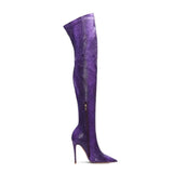Women's Snake Print Cloth Long Boots - Apricot - Snake Print - 45 B - Plush Stretch Material - image 3