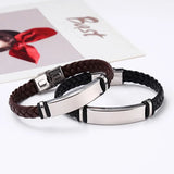 Unisex Titanium Woven Leather Bracelet - Black - Bracelet - Medium - Titanium - image 3
