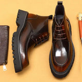Men's Leather Chunky Heel Dress Boots - Wine Red - Formal Boots - 46 B - Genuine Leather - image 16