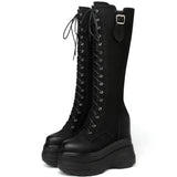 Women's Leather Platform Lace Up Wedges - Black  - Suede - Wedge Boots - 3 B - Genuine Leather - image 4