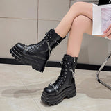 Women's Gothic Square Toe Platform Boots - Black - Boots - 42 B - PU Leather - image 18