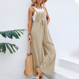 Women's Casual Wide Leg Pantsuit Overalls - Black - Jumpsuit - 3XL - Linen - image 16