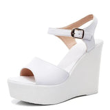 Women's Wedge Heel Summer Sandals - Black - 11.5cm heel - 12 B - PU Leather - image 3