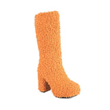 Women's Fuzzy Faux Wool Platform Boots - Orange - Short Plush Boots - 42 B - Imitation Wool - image 10