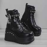 Women's Punk Chunky Platform Creepers - Black - Platform Ankle Boots - 43 B - PU Leather - image 9
