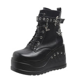Women's Punk Chunky Platform Creepers - Black - Platform Ankle Boots - 43 B - PU Leather - image 23