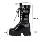 Women's Mid-Calf Platform Buckle Boots - Black - Matte Boots - 43 B - PU Leather - image 16
