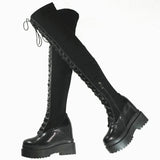 Women's Leather Over Knee Wedge Boots - Black - Over Knee Boots - 13 B - Genuine Leather - image 3