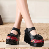 Women's Cute Red Flower Leather Wedges - Red - 1 / 9866 / Wedge Shoes - 40 B - Genuine Leather - image 17