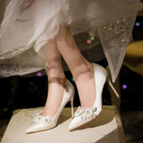 Women's French Silk Flower Wedding Shoe - White - 10cm Bridal Shoes - 41 B - Silk/PU Leather - image 10