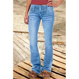 Women's Ripped Low Rise Bootcut Jeans - Blue - 1 / Plain / Mid Waist Jeans - 4XL - Polyester/Denim - image 9