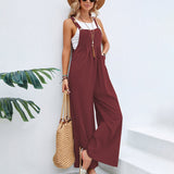 Women's Casual Wide Leg Pantsuit Overalls - Wine - Jumpsuit - 3XL - Linen - image 5
