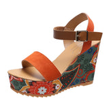 Women's Floral Platform Wedge Sandals - Black - Retro Print Wedges - 42 B - PU Leather - image 8