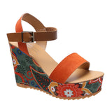 Women's Floral Platform Wedge Sandals - Black - Retro Print Wedges - 42 B - PU Leather - image 10