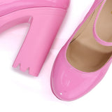 Women's High Platform Buckle Strap Shoes - Black - Patent - Chunky Platform Shoes - 42 B - PU Leather - image 31