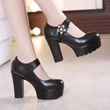 Women's Flower Buckle Mary Janes Heels - Black - 1 / 13cm Heel - 43 B - PU Leather - image 4
