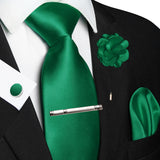 Men's 5 Pcs Luxury Ridged Silk Tie Sets - Deep Green - 5pc Tie Set - 015 - Medium - Silk - image 21