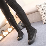 Women's Canvas Knee High Lace Up Boots - White - 2cm Heel - 43 B - Canvas - image 26