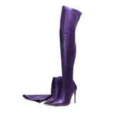 Women's Snake Print Cloth Long Boots - Apricot - Snake Print - 45 B - Plush Stretch Material - image 4
